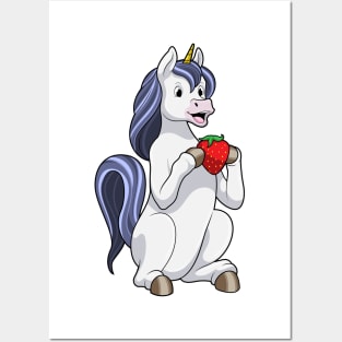 Unicorn with Strawberry Fruit Posters and Art